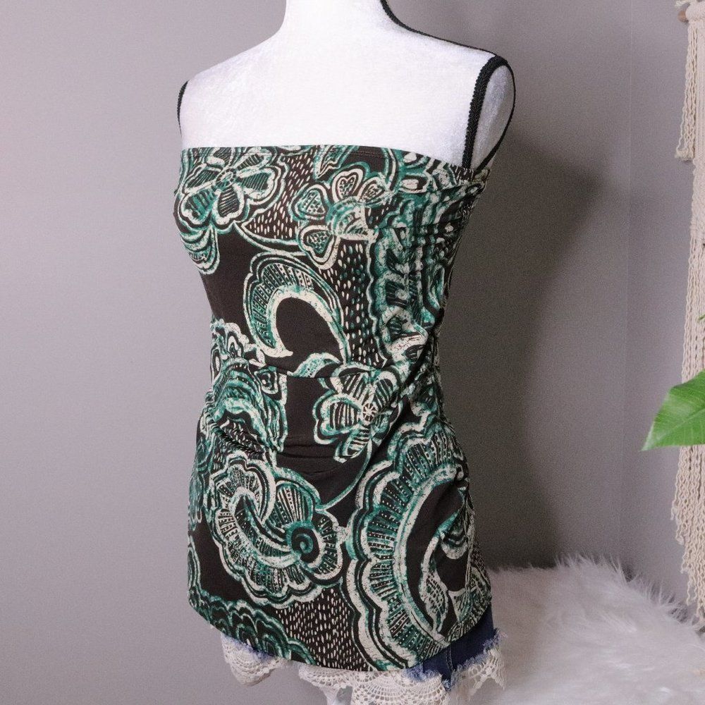 Vintage Brown and Teal Floral Strapless Tube Top